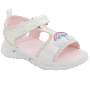 Carters light pink white light up sandals t strap Velcro rainbow size 11 new